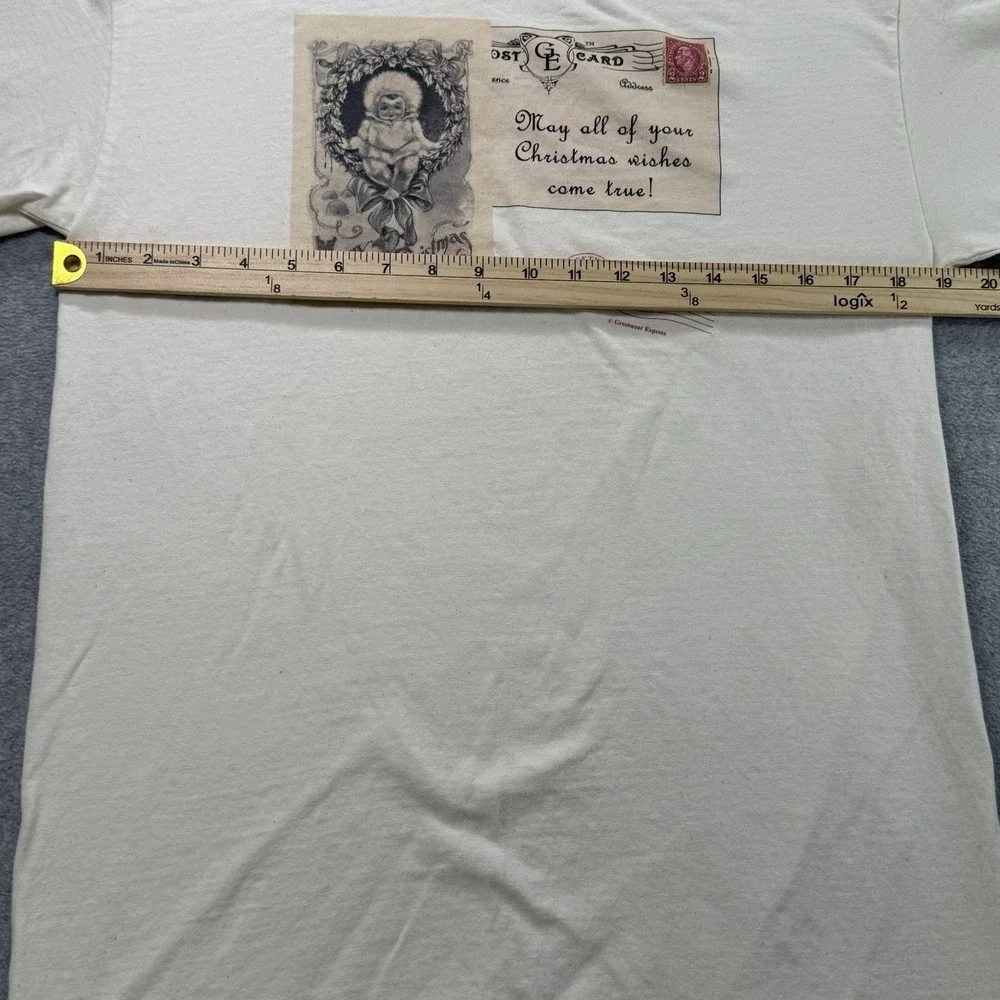 Vintage Greetwear Express Christmas LS Shirt Santa Postcard Hanes‎ Beefy T - M